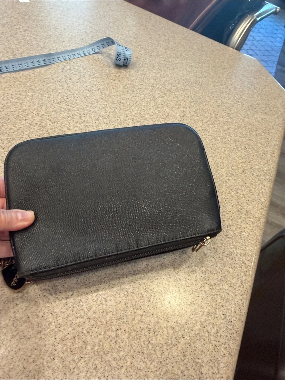 Guess Black Embossed Signature Wristlet with Chain and Heart Charm